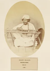 Scarf Maker, Mussulman, Delhi, from The People of India, by J. Forbes Watson, published 1868